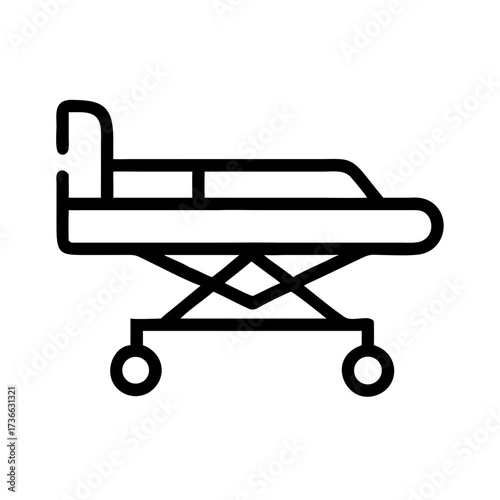 Medical stretcher hospital bed gurney emergency ambulance patient transport healthcare equipment line icon vector