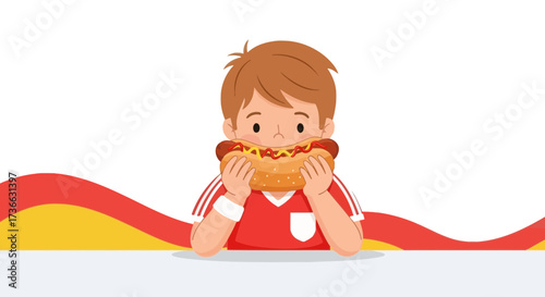 Child Enjoying Delicious Hot Dog: A Fun And Playful Illustrated Food Concept