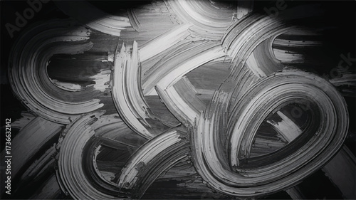 A black and white abstract artistic texture created with dynamic brush strokes.