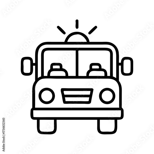 Emergency fire truck outline vector icon illustration for rescue service and firefighter vehicle design