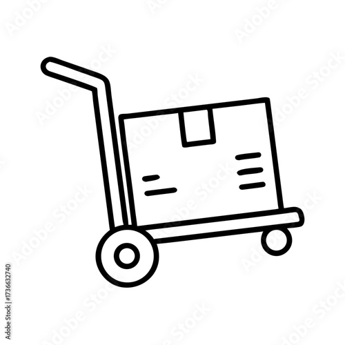 Hand truck with box vector icon delivery service moving equipment logistics cart package trolley shipping tool 