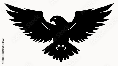 Silhouette of a bird of prey with outstretched wings against a white background in a vector graphic