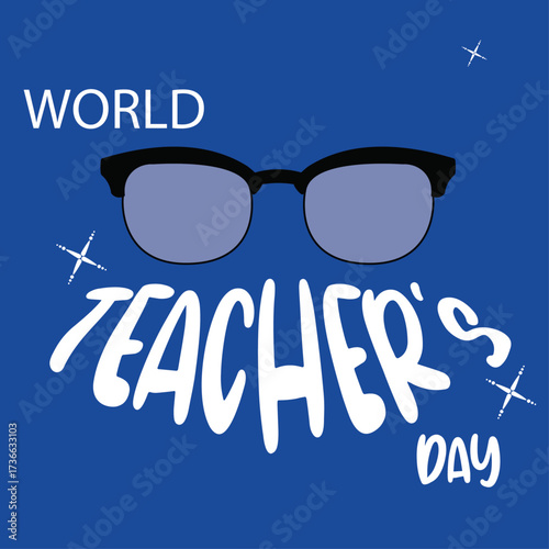 Happy Teachers Day card with mustache and sunglasses design