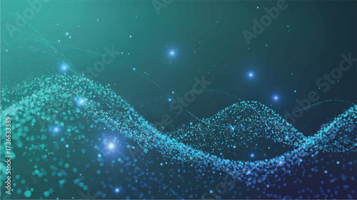 A digital abstract background with flowing blue and turquoise waves. 