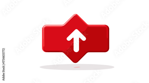 A bold red notification icon with a distinct up arrow, signaling updates or positive changes, set against a solid black background.