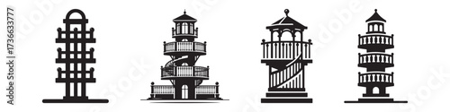 Modern Minimalist Watchtower Icon, Flat Silhouette of a Coastal Lookout Vector for Architecture Illustration Design