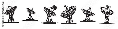 Modern Minimalist Tower Satellite Dish Icon, Flat Silhouette of a Communication Structure Vector for Technology Illustration Design