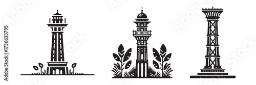 Modern Minimalist Building Tower Icon, Flat Silhouette of a City Architecture Vector for Urban Illustration Design