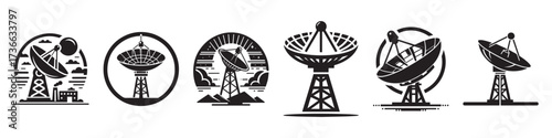 Modern Minimalist Tower Satellite Dish Icon, Flat Silhouette of a Communication Structure Vector for Technology Illustration Design