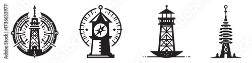 Modern Minimalist Watchtower Icon, Flat Silhouette of a Coastal Guard Tower Vector for Security Illustration Design