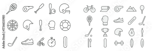 Sports icons collection featuring various equipment and activities for games and outdoor adventures