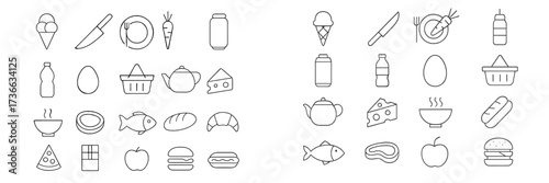 Variety of food icons showcasing different meals and kitchen items for culinary inspiration