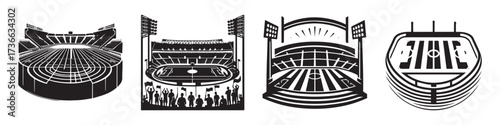 Modern Minimalist Stadium View Icon, Flat Silhouette of a Sports Arena Vector for Architecture Illustration Design