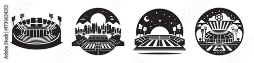 Modern Minimalist Stadium View Icon, Flat Silhouette of a Sports Arena Vector for Architecture Illustration Design