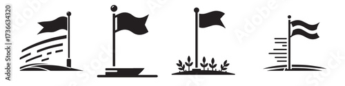 Modern Minimalist School Flagpole Icon, Flat Silhouette of an Education Symbol Vector for Academic Illustration Design