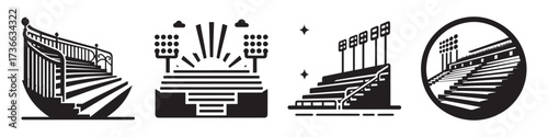 Modern Minimalist Stadium Seating Icon, Flat Silhouette of Arena Chairs Vector for Sports Event Illustration Design