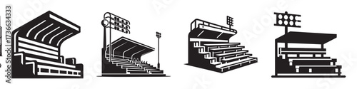 Modern Minimalist Stadium Seating Icon, Flat Silhouette of Arena Chairs Vector for Sports Event Illustration Design