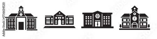 Modern Minimalist School Building Icon, Flat Silhouette of an Educational Architecture Vector for Learning Illustration Design