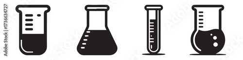 Modern Minimalist School Beaker Icon, Flat Silhouette of a Science Lab Glass Vector for Educational Illustration Design