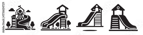 Modern Minimalist School Playground Icon, Flat Silhouette of an Outdoor Kids Area Vector for Childhood Illustration Design