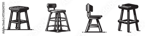 Modern Minimalist School Stool Icon, Flat Silhouette of a Classroom Furniture Vector for Education Illustration Design