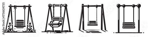 Modern Minimalist School Swing Icon, Flat Silhouette of a Playground Seat Vector for Childhood Illustration Design