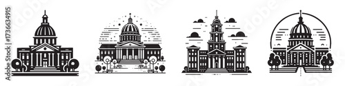 Modern Minimalist University Building Icon, Flat Silhouette of an Educational Campus Vector for Architecture Illustration Design