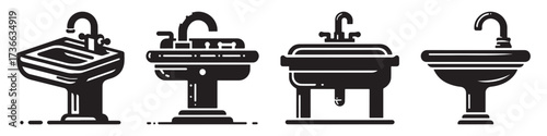 Modern Minimalist School Sink Icon, Flat Silhouette of an Education Facility Wash Basin Vector for Hygiene Illustration Design
