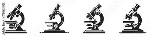 Modern Minimalist University Microscope Icon, Flat Silhouette of a Science Tool Vector for Education Illustration Design