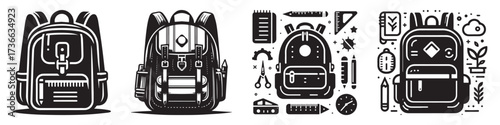 Modern Minimalist School Backpack Icon, Flat Silhouette of a Student Bag Vector for Education Illustration Design