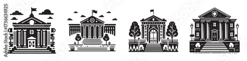 Modern Minimalist University Building Icon, Flat Silhouette of an Educational Campus Vector for Architecture Illustration Design
