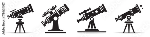 Modern Minimalist University Telescope Icon, Flat Silhouette of an Educational Astronomy Tool Vector for Science Illustration Design