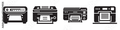 Modern Minimalist University Printer Icon, Flat Silhouette of an Office Machine Vector for Educational Illustration Design