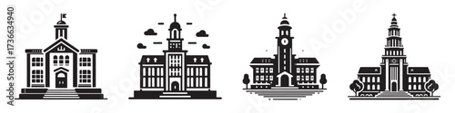Modern Minimalist University Building Icon, Flat Silhouette of an Educational Campus Vector for Architecture Illustration Design