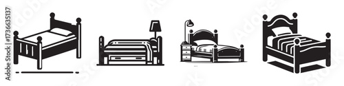 Modern Minimalist University Bed Icon, Flat Silhouette of a Campus Furniture Vector for Student Dorm Illustration Design