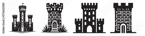 Modern Minimalist Castle Building Icon, Flat Silhouette of a Historic Architecture Vector for Fantasy Illustration Design