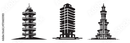 Modern Minimalist Building Tower Icon, Flat Silhouette of a City Architecture Vector for Urban Illustration Design