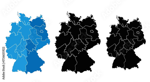 Germany Map Collection Featuring Geographic Divisions and Color Variations for International Presentation and Educational Purposes