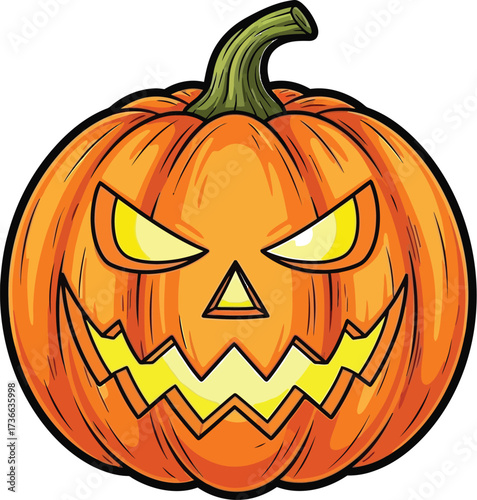 Cartoon halloween pumpkin with scary face isolated on white background illustration