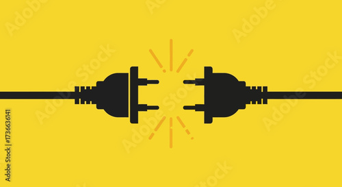Two electrical plugs connecting on a bright yellow background symbolizing power and connection for various applications and industries