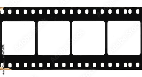 A strip of four blank white frames on black film reel perfect for your creative projects and design needs
