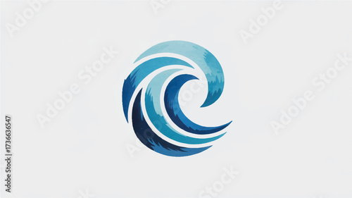 A minimalist logo design of a stylized wave in shades of blue. 