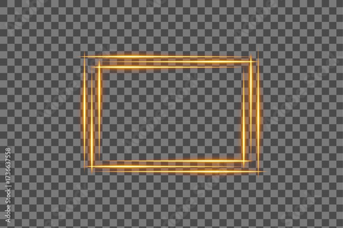 Glowing neon golden rectangle frame border light effect