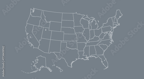 A Stylized Outline Map of the United States of America Showing All Fifty States and Borders