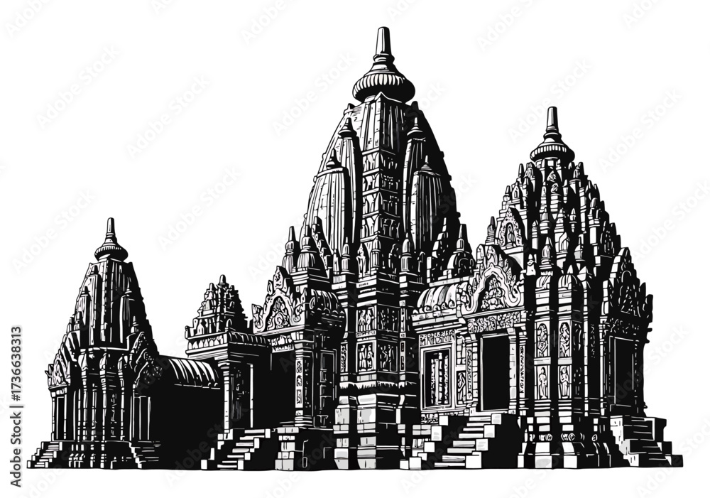 Fototapeta premium Ancient Stone Temple Vector, Minimalist Design