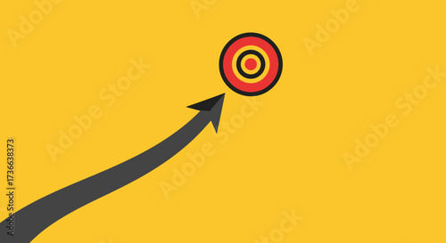 A Black Arrow With an Orange Bullseye Target and Yellow Background Illustrates a Focused Goal