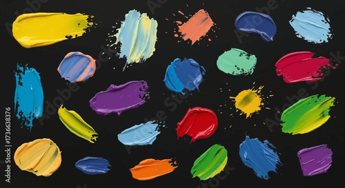 Vibrant Colorful Paint Smears and Splatters on a Dark Background Abstract Artistic Expression