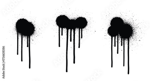 Black Spray Paint Splatter and Drip Effects on White Background vector illustration