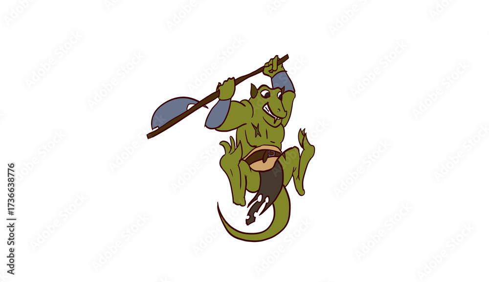 Fototapeta premium Hand Drawn Barbarian Kobold Character Illustration with Axe on White Background