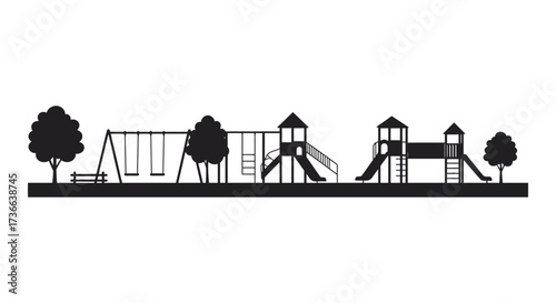 Childrens playground silhouette with swings slide and trees fun outdoor activity scene